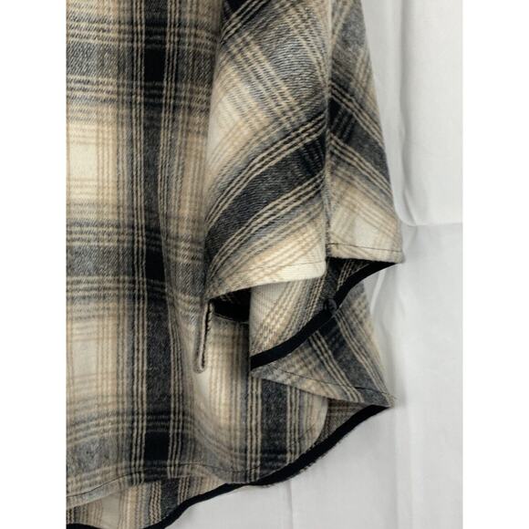 Blank NYC Checked Out Plaid Poncho Cape Jacket Quarter Zip Vegan Leather Collar - Picture 2 of 12